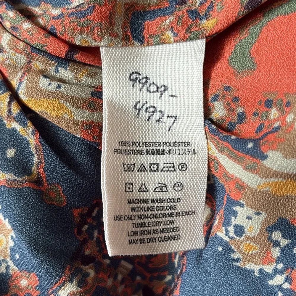 Free People Darcey Swing Tank Top Chiffon V-Neck Women’s Medium Orange/Blue